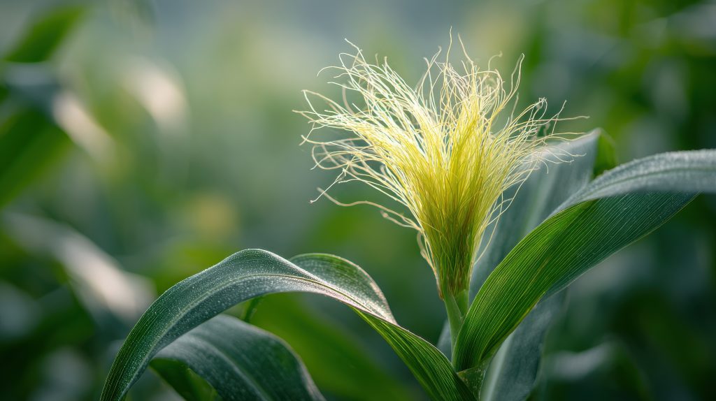 corn silk and leaves in sunlit field. agricultural growth and harvesting corn silk and leaves in sunlit field. agricultural growth and harvesting